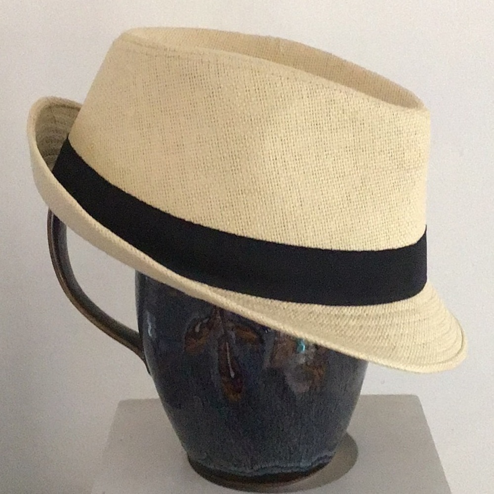 Angel & William woven paper fedora, cream with black grosgrain band. Small